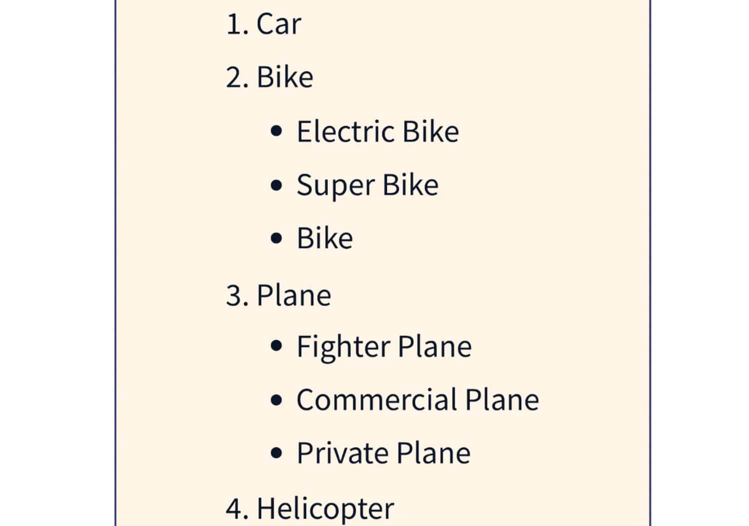 nested list example